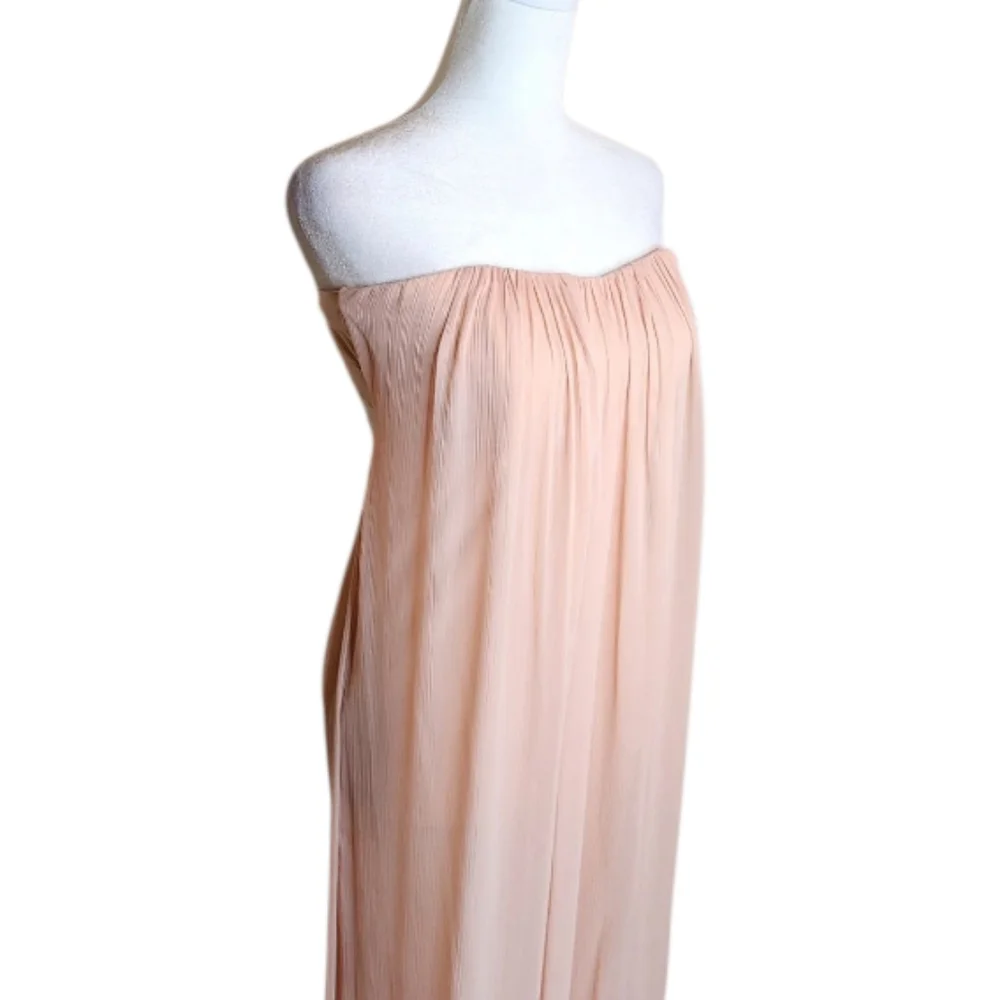 Alice + Olivia Strapless Nude Blush Maxi Gown with Lace Inserts Size 4 - Picture 4 of 13